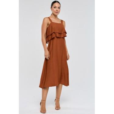 Imagem de Vestido Midi PKS Alças Viscose Marrom, G