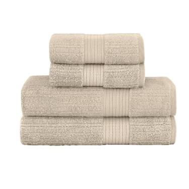 Imagem de Buddemeyer, Kit Jogo de Toalhas Buddemeyer 4 Peças Banho e Rosto Fio Penteado Canelado 100% Algodão Ultrasoft Cor:Bege Taupe 1534