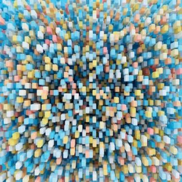 Imagem de Quadro Decorativo Geométrico Abstrato Colorido com Cubos para Sala Escritório e Quarto 30x30cm