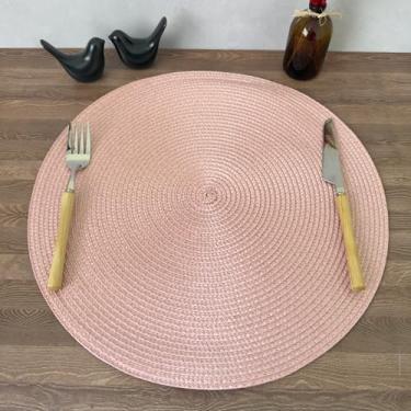 Imagem de Lugar Jogo Americano Redondo Mesa Posta Cozinha Jantar Decorativo Sousplat Tramado Flexível (8, Rosa Claro)