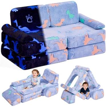 Imagem de IFNOW Sofá modular infantil, sofá infantil, sofá infantil, sofá secional infantil, móveis de quarto e sala de jogos para crianças, espuma conversível e almofada de chão para meninos e meninas, brilha