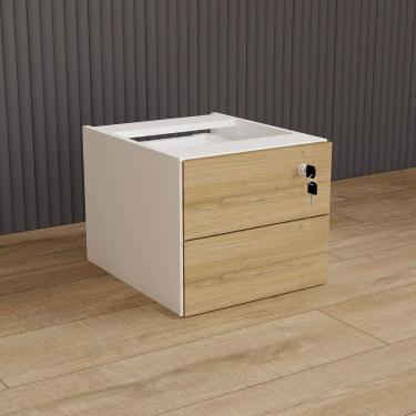 Imagem de Gaveteiro Suspenso 33cm X 40cm 2 Gavetas com Chave para Mesa Escrivaninha de Escritório Corporate Macadâmia/Branco