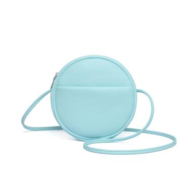 Imagem de YONBEN Bolsa transversal circular feminina NYLON com zíper e alças de ombro ajustáveis, Pu/Clear Water Blue, Simples