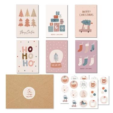 Imagem de Pacote com 24 cartões de Natal em caixa - 6 designs vintage (4 cada) com envelopes, adesivos e cola | Cartões de Natal em branco de 10 x 15 cm | Cartões de notas de Natal para suprimentos de festa de