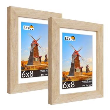 Imagem de SZYUU Conjunto de 2 porta-retratos 15 x 20 com vidro verdadeiro, resistente a arranhões, fácil de montar para exibição de parede ou mesa, decoração de escritório em casa (carvalho natural)