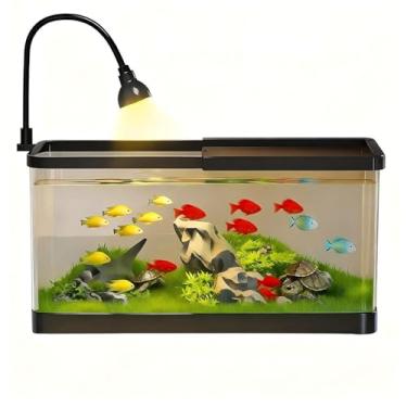 Imagem de Tanque de peixes de 5 galões para camarão Betta Guppy, kit inicial de aquário pequeno para escritório em casa com design de vidro transparente, Peceras para Peces con Luz, bomba de reforço de rede de
