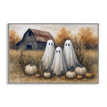 Imagem de Stupell Industries Arte giclée emoldurada branca Ghost Trio on Pumpkin Farm, design de Antony Smith, 16 x 24