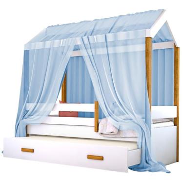 Imagem de Cama Montessori Cabana Com Auxiliar Solteiro E Dossel Azul