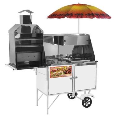 Imagem de Carrinho 3 em 1 Cefaz Hot Dog, Lanche Churrasco Luxo Branco Rodas Maci