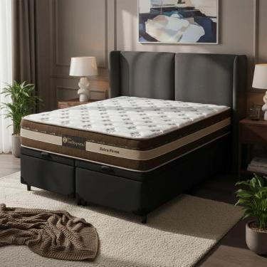 Imagem de Cama Box Baú Queen Suede + Colchão Esplendor Molas Ensacadas Luckspuma 158x198x75 Cor:preto