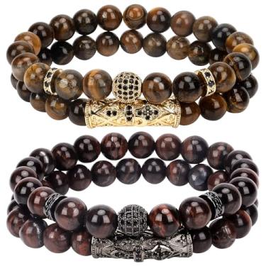 Imagem de Chiorgone 4 pulseiras combinando olho de tigre – pulseiras para casais de longa distância para equilíbrio e energia