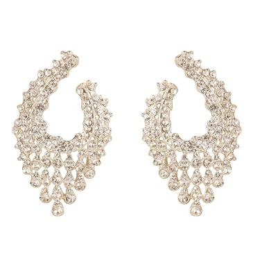 Imagem de Touchstone Brincos de designer indiano de Bollywood artísticos grandes joias em tom dourado ou prateado para mulheres., Sem pedra preciosa