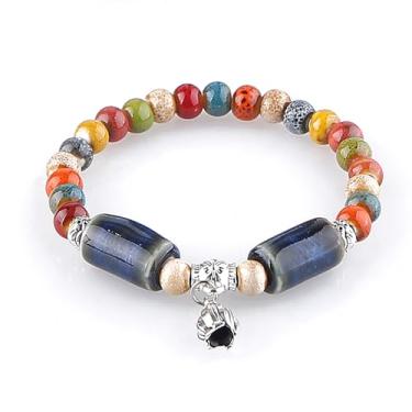 Imagem de KILIPOL Pulseira de contas de cerâmica colorida estilo étnico chinês hippie boêmio, estilo iterário e antigo, joia boêmia de praia de verão presente para mulheres presente de Natal (Style21