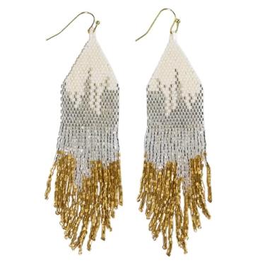 Imagem de INK+ALLOY Claire Ombre Misto Metálico 10 cm Franja com Contas Brincos Luxuosos Artesanais para o Boêmio Moderno (St. Mortiz)
