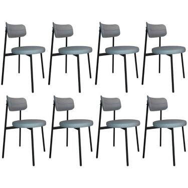 Imagem de Cadeira De Jantar Estofada Kit 8 Nyka M25 Linho Cinza Cl - Mpozenato