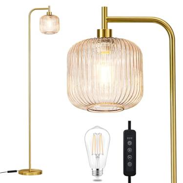Imagem de MAYNA Luminária de chão de vidro, sala de estar, lâmpada vertical moderna, interruptor de controle remoto com abajur de vidro, lâmpada de 170 cm de altura adequada para quarto e estudo (lâmpada LED de