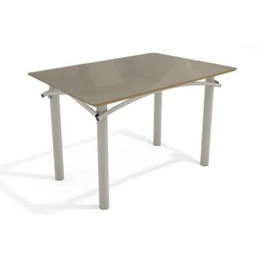 Imagem de Mesa De Sala Jantar Elba Tampo Madeirado C/ Vidro 120cm Niquel/freijo Bronze - Kappesberg