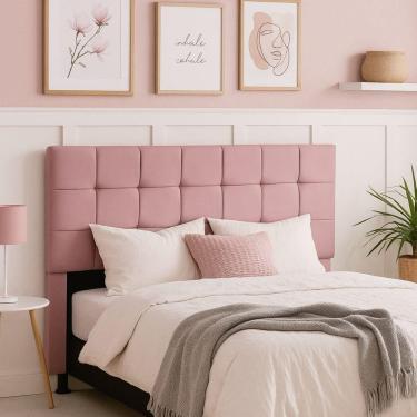 Imagem de Cabeceira Cama De Casal 140 Cm Naiara Em Suede Com Frame Rosa