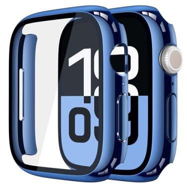Imagem de Misxi Pacote com 2 capas de vidro temperado compatíveis com Apple Watch Series 11 (2025) Series 10 46 mm, protetor de tela de PC rígido proteção geral resistente a arranhões para iWatch, 1 azul + 1