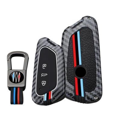 Imagem de KUNIO Capa para chave de carro VW adequada para Golf 8 R GTI GTE ID.3 ID.4 2024 2025 Octavia Seat Leon MK4 MK8 Tarraco Skoda 2025 efeito luminoso fibra de carbono acessórios B vermelho azul