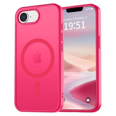 Imagem de vnnink Capa para iPhone 16e, capa magnética fosca de proteção contra quedas de grau militar translúcida - Capa protetora para celular fina, resistente, durável, à prova de choque - rosa choque