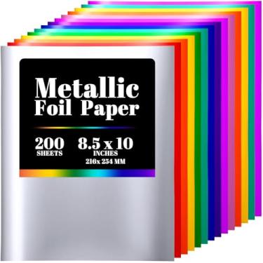 Imagem de Gersoniel 200 folhas de papel cartolina metálica 21 x 25 cm, 10 cores, espelho, papel cintilante, para artesanato, decorativo, casamentos, aniversários, convites, scrapbook, suprimentos