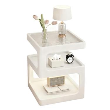 Imagem de GIATUEE Mesa de cabeceira de 3 camadas com armazenamento, mesa lateral de madeira moderna sem necessidade de montagem, organizador de cabeceira com prateleiras abertas para quarto, sala de estar