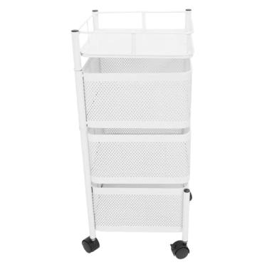 Imagem de AUNMAS Carrinho de Armazenamento Giratório Móvel, Rack de Armazenamento de Múltiplas Camadas de Aço Carbono Com Rodas e Cestas de Malha Giratórias para Cosméticos de Brinquedos de (Camada Branca 3)