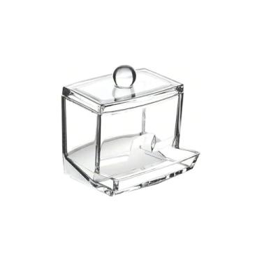 Imagem de Porta Cotonete em Acrílico Transparente com Tampa, 7x7x9cm, Organizador para Hastes de Algodão, Plástico, 80g