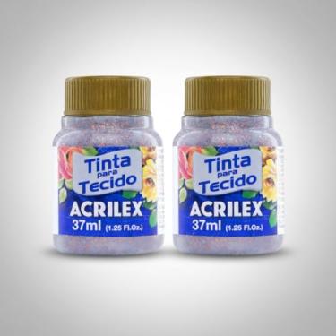 Imagem de Kit 2 Tintas para Tecido Glitter Acrilex 37ml Cobre 203 | Brilho Intenso, Alta Fixação, Secagem Rápida e Resistência às Lavagens para Artesanato e Customização