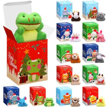 Imagem de Motionchic 48 conjuntos de mini animais de pelúcia de Natal a granel com caixas de presente de 6 cm de Natal pequeno chaveiro de pelúcia decorações caixas de alce boneco de neve para lembrancinhas de