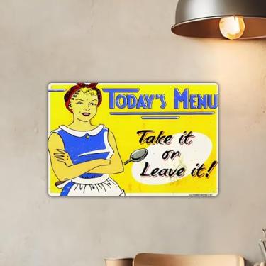 Imagem de Todays Menu Diner Sign Decorações Arte de parede de alumínio rústico e placa de metal - 20,3 x 30,5 cm decoração vintage para ambientes internos e externos para casa, escritório, café, quintal e