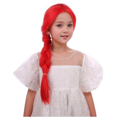 Imagem de Edivd Peruca feminina de rabo de cavalo trançado vermelho longo vermelho claro peruca reta cosplay perucas sintéticas resistentes ao calor com boné