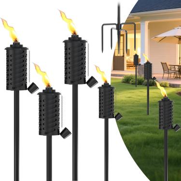 Imagem de BABITEY 6 maçaricos de citronela para exterior, tochas de jardim de metal externo de 473 g, tochas de decoração de jardim de 152 cm com estaca aterrada de 5 pinos, luz de chama para caminho de pátio