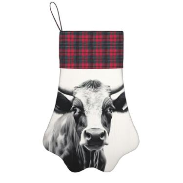 Imagem de SKKNT Meias de Natal com estampa de vaca em preto e branco, animais de estimação, decoração de Natal, cães, gatos, árvores, doces, presente, conveniente