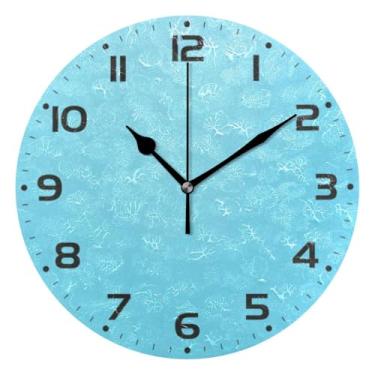 Imagem de JUZIHAI Relógio de parede azul celeste, silencioso, redondo, sem tique-taque, operado por bateria, fácil de ler, relógio decorativo de parede para casa, cozinha, sala de estar, quarto, escritório, 25