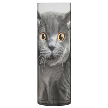 Imagem de JUZIHAI Vaso cinza para gatos assustados com flores 9,9 cm x 30 cm de cilindro de plástico moderno para decoração de casa de centro de mesa de casamento