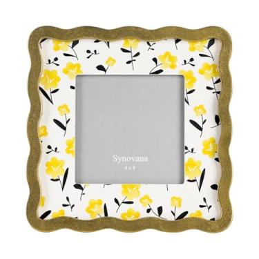 Imagem de Synovana Moldura de flor amarela – Porta-retrato de 10 x 10 cm com bordas douradas, molduras quadradas douradas para casamento, aniversário, presente de mesa