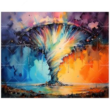 Imagem de Kit de pintura de arte abstrata por números para adultos - DIY Twister colorido em pintura cósmica do céu em tela 40,6 x 50,8 cm, conjunto de tinta acrílica, adequado para iniciantes, arte para