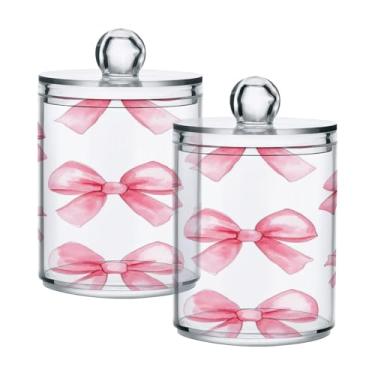 Imagem de Qilmy Pacote com 2 unidades de suporte Qtip de gravata borboleta rosa, frascos de boticário de 400 ml, vasilha organizadora de banheiro para cotonetes, bolas de algodão, almofadas de maquiagem, fio