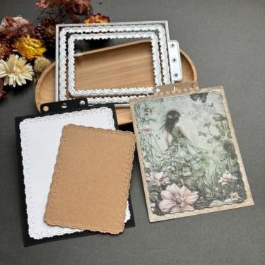 Imagem de FAWENUCY Recortes para scrapbooking, matrizes de corte de metal em camadas para fazer cartões, modelo de perfuração de artesanato de papel, estênceis de gravação de fundo, decoração de álbum faça você