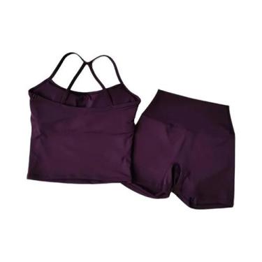 Imagem de Conjunto De Roupas De Exercício Feminino Com Top De Yoga Slim Fit E Sh