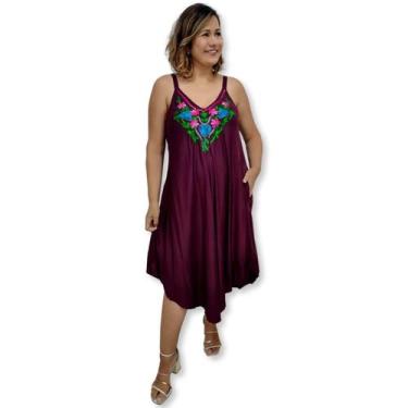 Imagem de Vestido Indiano Trapézio Liso com Bordados e Bolsos - Sarat Moda India