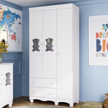 Imagem de Guarda-roupa Infantil 92cm com Vidro 3 Portas e 2 Gavetas Ternura Multimóveis Mp4477 Branco