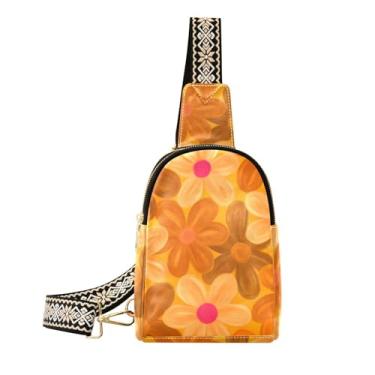 Imagem de CEBUGI Bolsa tiracolo feminina floral laranja pequena bolsa tiracolo de couro para trilhas, viagens ao ar livre