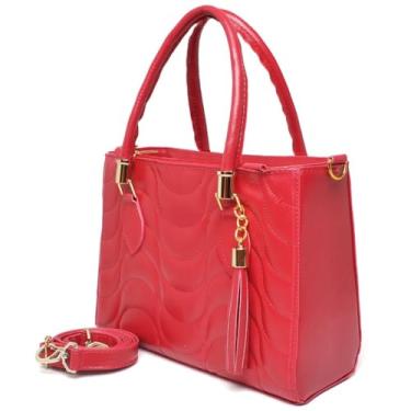 Imagem de Bolsa de Mão Feminina, Couro Branco, Alça Transversal Removível, Detalhes em Metal Dourado (VERMELHA)