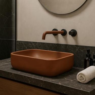 Imagem de Cuba Pia Sobrepor de Cimento Terracota De Apoio Artesanal Banheiro (Quadrada)