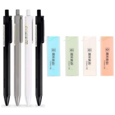 Imagem de YIKANGHENG 4 lápis mecânicos com 80 pontas de lápis, grafite de 0,7 mm e cor aleatória de preto branco cinza para estudo e trabalho (0,7 mm)