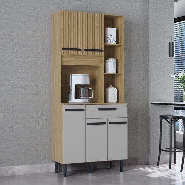 Imagem de Cozinha Compacta 5 Portas 1 Gaveta Malu Poquema Damasco/ripado/offwhite