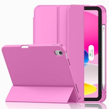 Imagem de iMieet Capa para iPad (A16)/iPad 10ª geração [11 polegadas 2025/10,9 polegadas 2022], capa inteligente com suporte de três dobras com suporte para lápis e parte traseira de TPU macio, suporta Touch ID